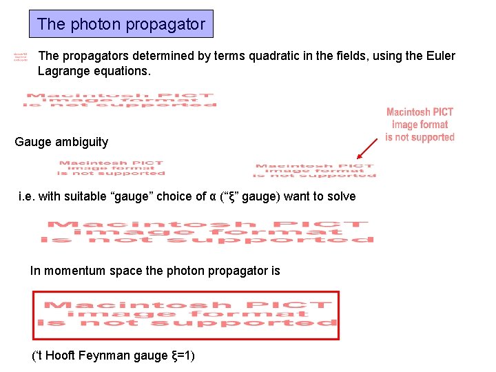 The photon propagator The propagators determined by terms quadratic in the fields, using the