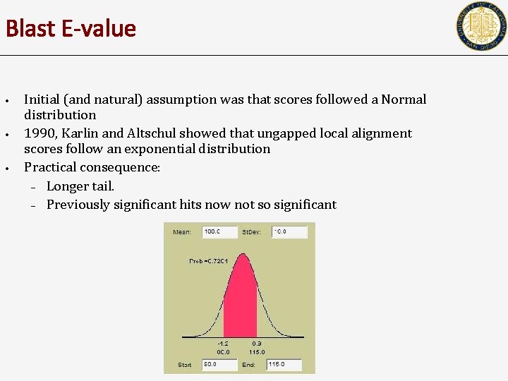Blast E-value • • • Initial (and natural) assumption was that scores followed a