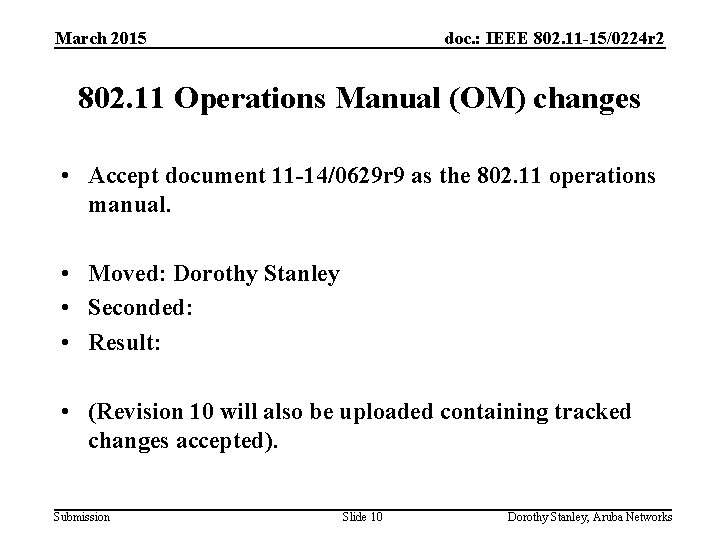 March 2015 doc. : IEEE 802. 11 -15/0224 r 2 802. 11 Operations Manual