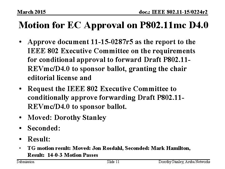 March 2015 doc. : IEEE 802. 11 -15/0224 r 2 Motion for EC Approval