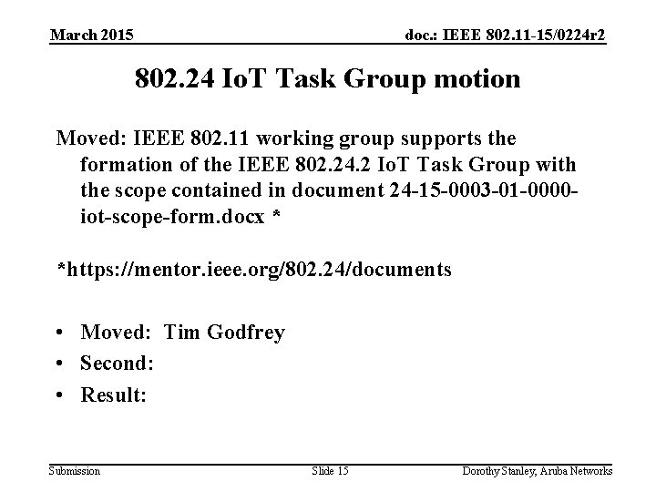 March 2015 doc. : IEEE 802. 11 -15/0224 r 2 802. 24 Io. T