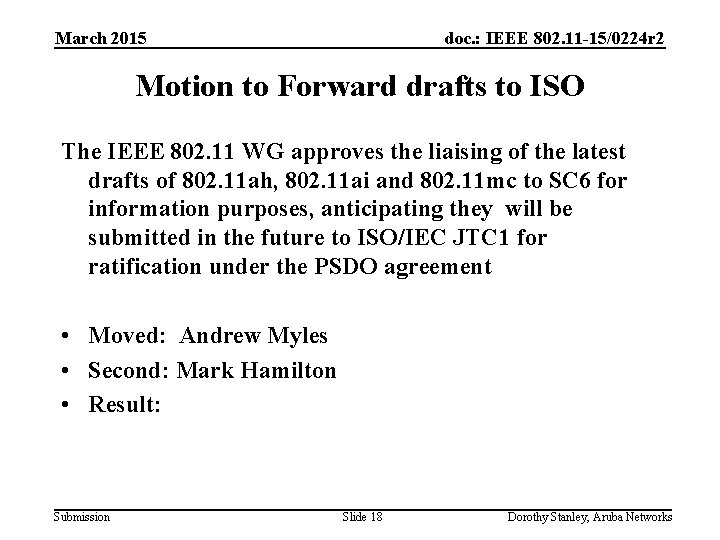 March 2015 doc. : IEEE 802. 11 -15/0224 r 2 Motion to Forward drafts