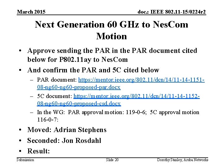 March 2015 doc. : IEEE 802. 11 -15/0224 r 2 Next Generation 60 GHz