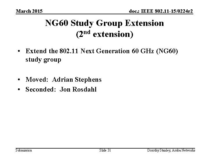 March 2015 doc. : IEEE 802. 11 -15/0224 r 2 NG 60 Study Group