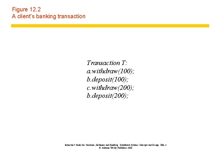 Figure 12. 2 A client’s banking transaction T: a. withdraw(100); b. deposit(100); c. withdraw(200);