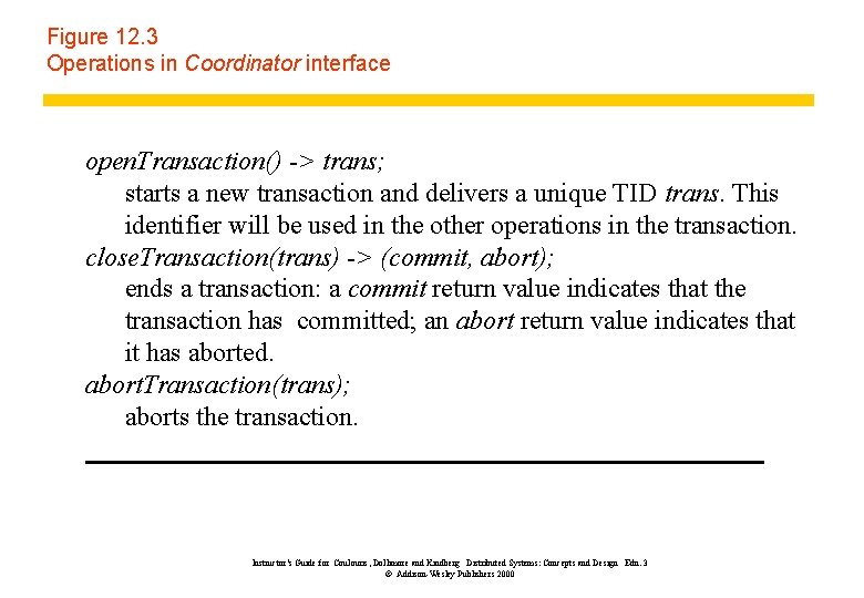 Figure 12. 3 Operations in Coordinator interface open. Transaction() -> trans; starts a new