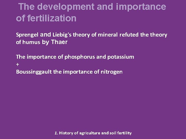 The development and importance of fertilization Sprengel and Liebig's theory of mineral refuted theory