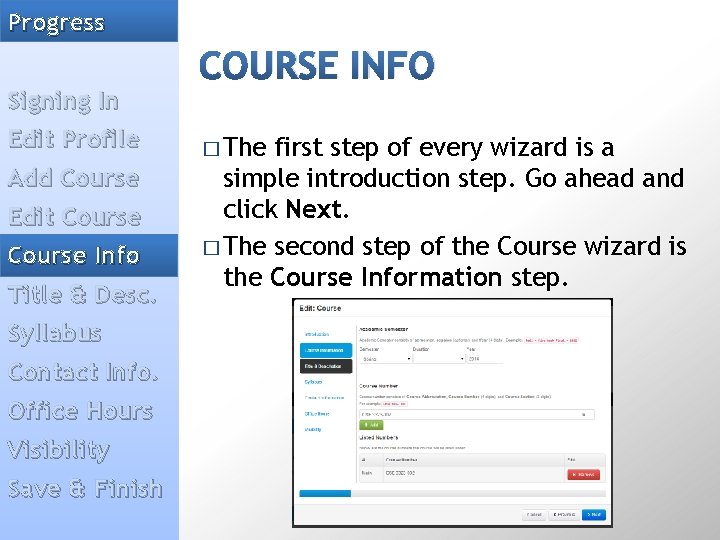 Adding a Syllabus Progress Signing In Edit Profile