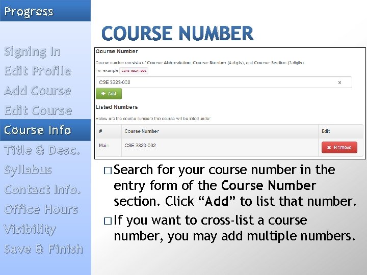 Adding a Syllabus Progress Signing In Edit Profile