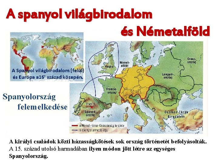 A spanyol világbirodalom és Németalföld A Spanyol világbirodalom (felül) és Európa a 16' század