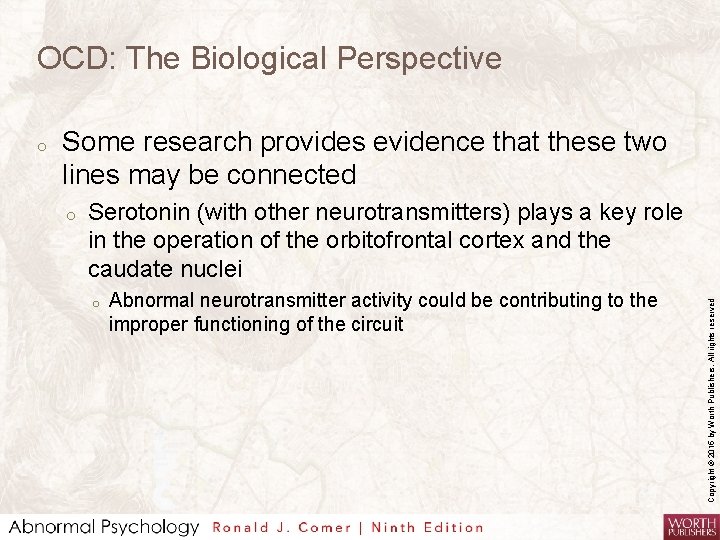 OCD: The Biological Perspective Some research provides evidence that these two lines may be