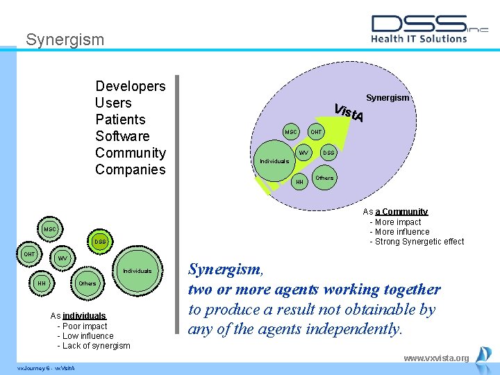 Synergism Developers Users Patients Software Community Companies Vis t. A MSC OHT WV Others