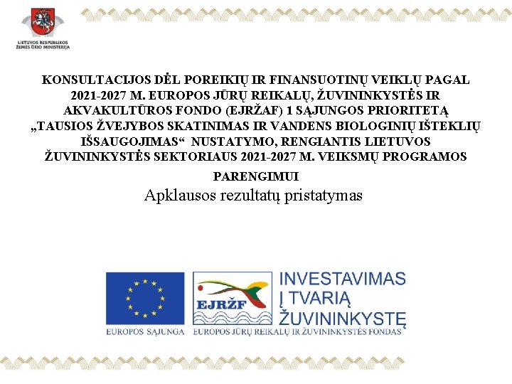 KONSULTACIJOS DĖL POREIKIŲ IR FINANSUOTINŲ VEIKLŲ PAGAL 2021 -2027 M. EUROPOS JŪRŲ REIKALŲ, ŽUVININKYSTĖS