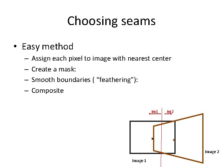Choosing seams • Easy method – – Assign each pixel to image with nearest