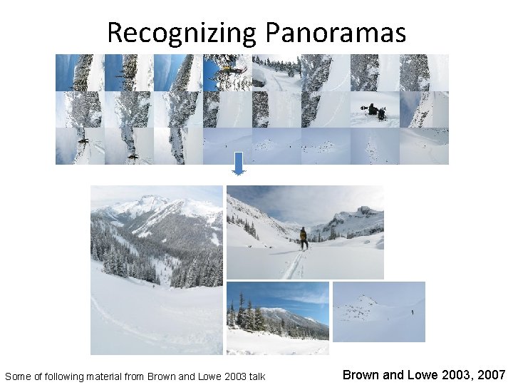 Recognizing Panoramas Some of following material from Brown and Lowe 2003 talk Brown and