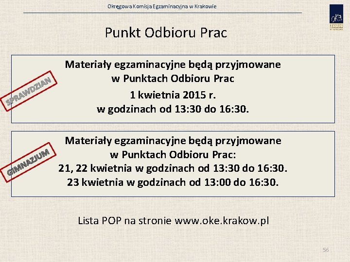 Okręgowa Komisja Egzaminacyjna w Krakowie Punkt Odbioru Prac IAN Z D W A SPR