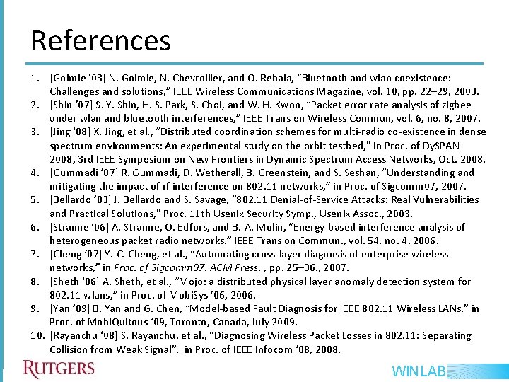 References 1. [Golmie ’ 03] N. Golmie, N. Chevrollier, and O. Rebala, “Bluetooth and