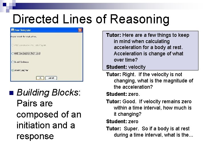 Directed Lines of Reasoning n Building Blocks: Pairs are composed of an initiation and