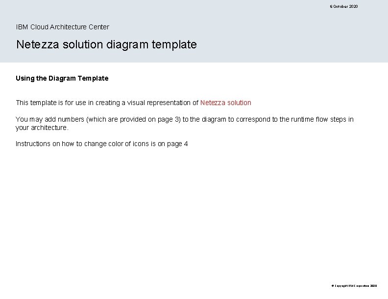 6 October 2020 IBM Cloud Architecture Center Netezza solution diagram template Using the Diagram