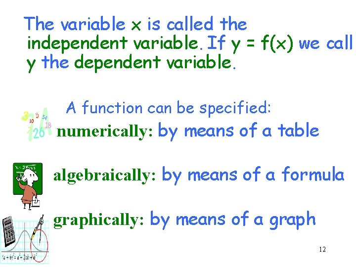 The variable x is called the independent variable. If y = f(x) we call