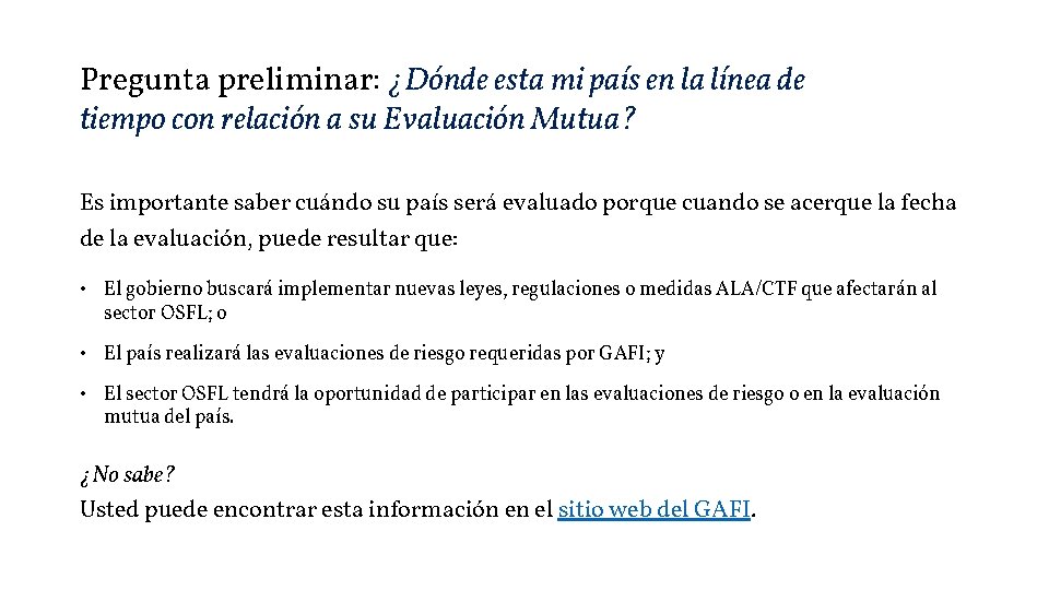 Pregunta preliminar: ¿Dónde esta mi país en la línea de tiempo con relación a