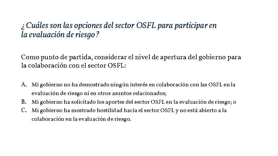 ¿Cuáles son las opciones del sector OSFL para participar en la evaluación de riesgo?