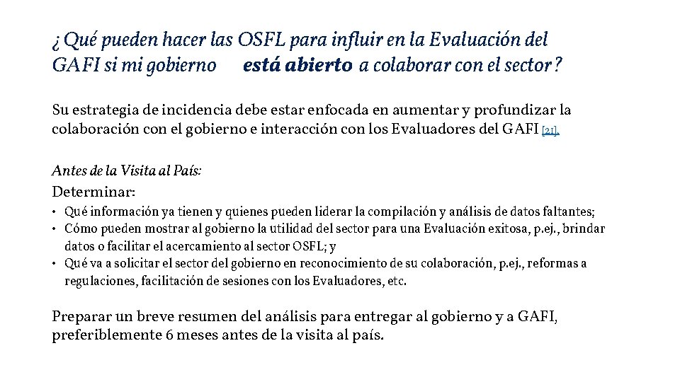 ¿Qué pueden hacer las OSFL para influir en la Evaluación del GAFI si mi