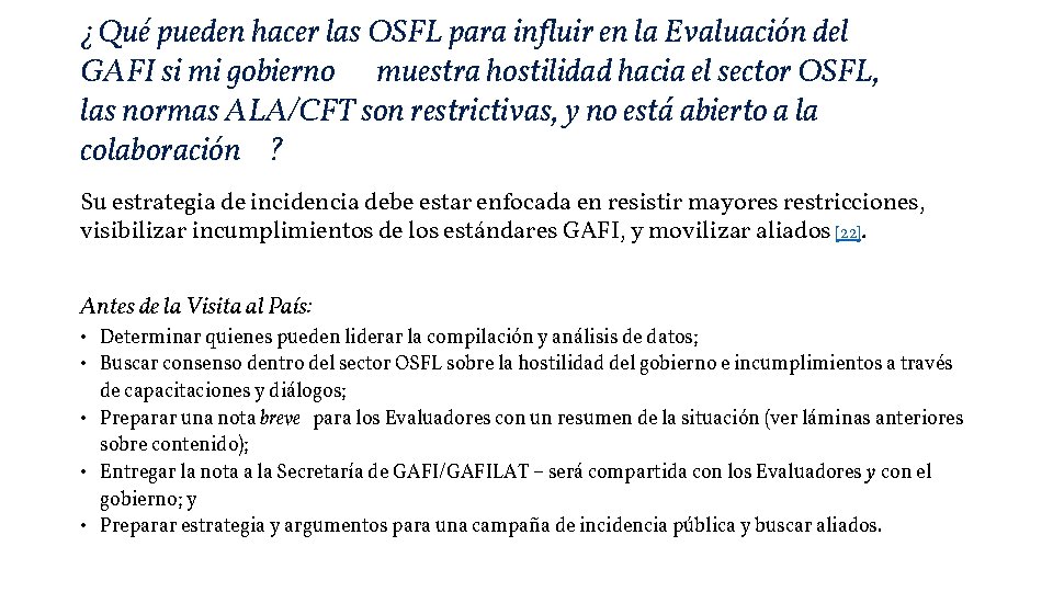 ¿Qué pueden hacer las OSFL para influir en la Evaluación del GAFI si mi