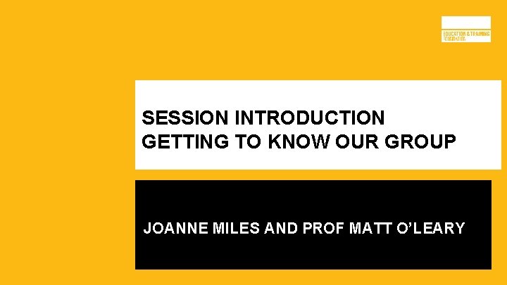 SESSION INTRODUCTION GETTING TO KNOW OUR GROUP JOANNE MILES AND PROF MATT O’LEARY 