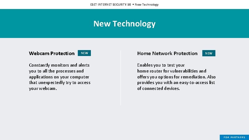 ESET INTERNET SECURITY 10 • New Technology Webcam Protection NEW Constantly monitors and alerts