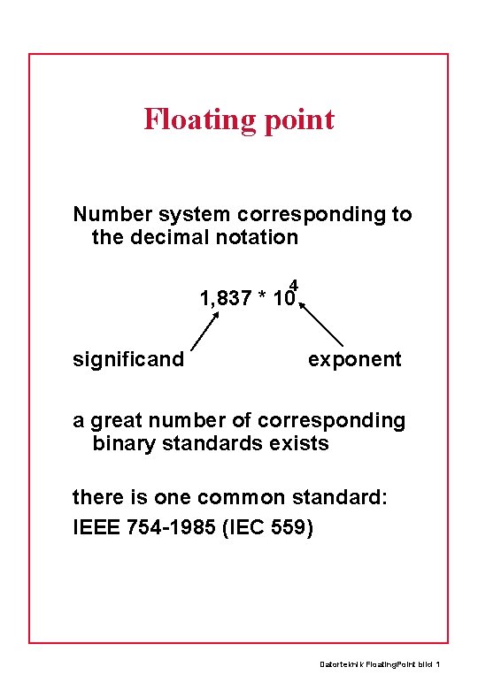 Floating point Number system corresponding to the decimal notation 4 1, 837 * 10