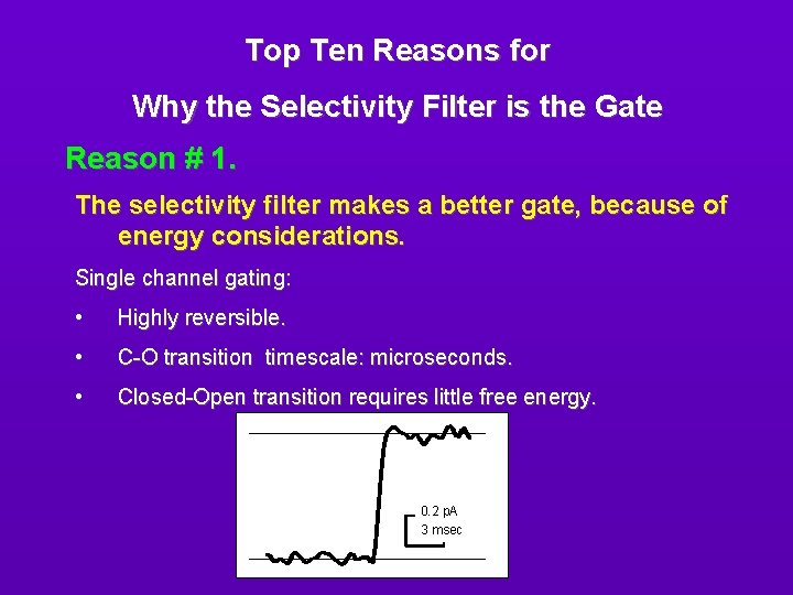Top Ten Reasons for Why the Selectivity Filter is the Gate Reason # 1.