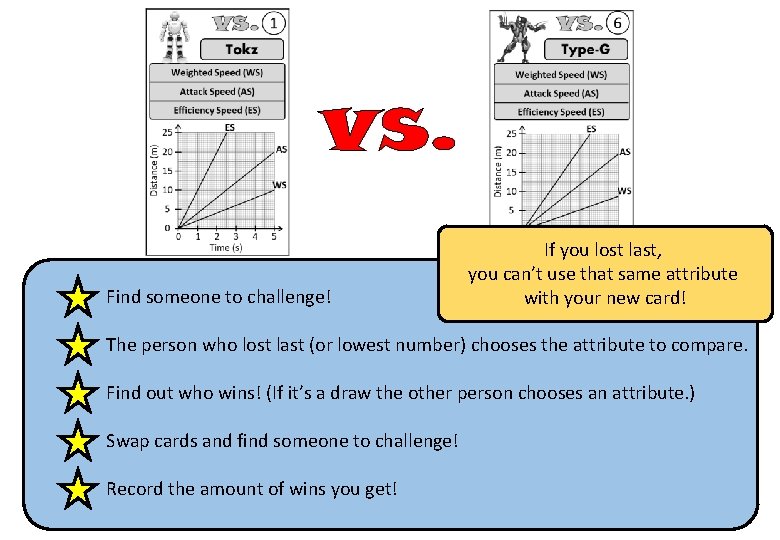 vs. Find someone to challenge! If you lost last, you can’t use that same