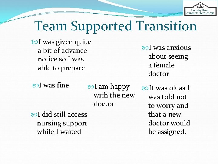 Team Supported Transition I was given quite a bit of advance notice so I