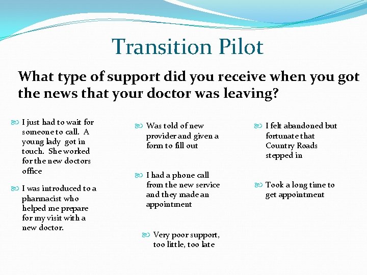 Transition Pilot What type of support did you receive when you got the news