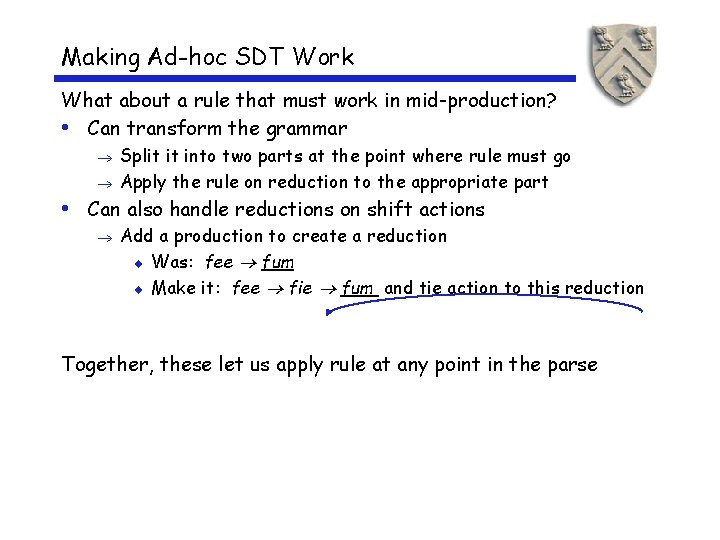 Making Ad-hoc SDT Work What about a rule that must work in mid-production? •