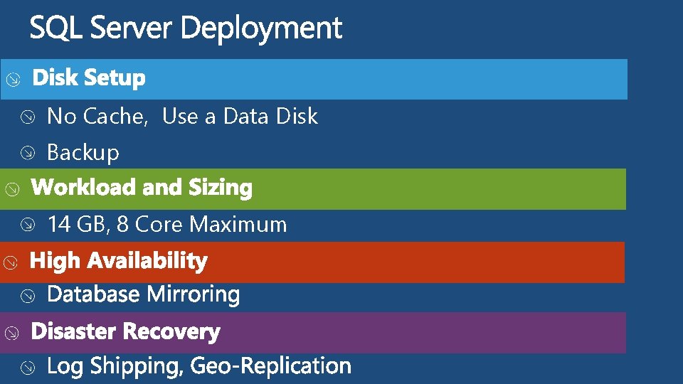 No Cache, Use a Data Disk Backup 14 GB, 8 Core Maximum 