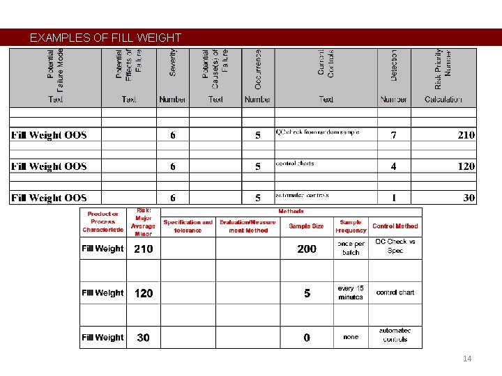 EXAMPLES OF FILL WEIGHT 14 