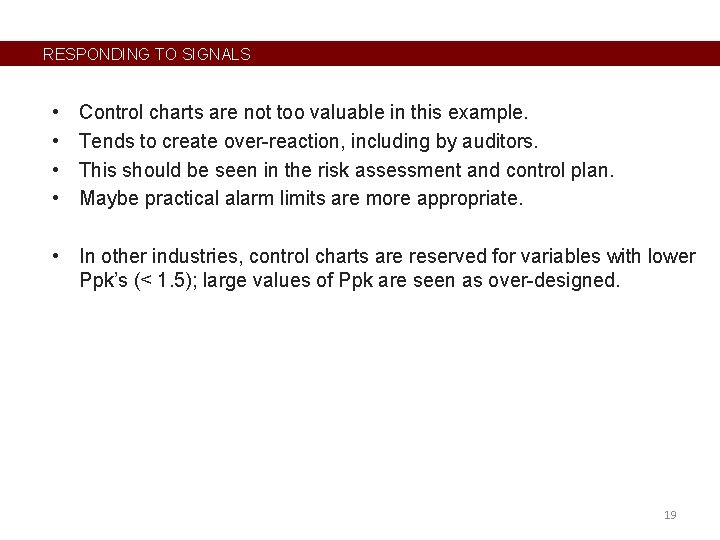 RESPONDING TO SIGNALS • • Control charts are not too valuable in this example.