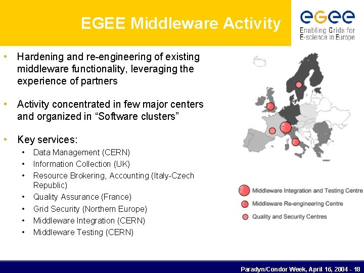 EGEE Middleware Activity • Hardening and re-engineering of existing middleware functionality, leveraging the experience