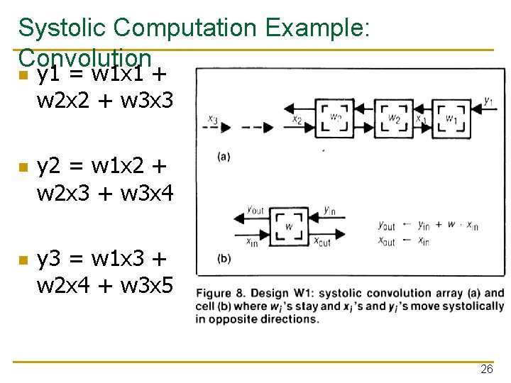 Systolic Computation Example: Convolution n y 1 = w 1 x 1 + w