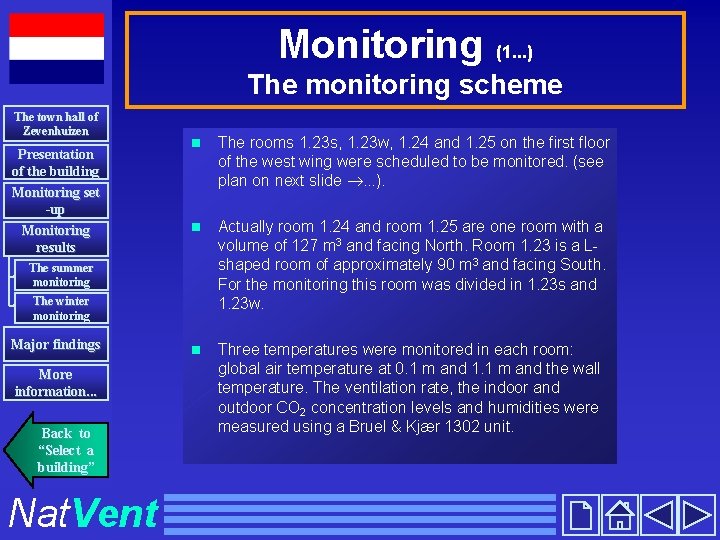 Monitoring (1. . . ) The monitoring scheme The town hall of Zevenhuizen Presentation