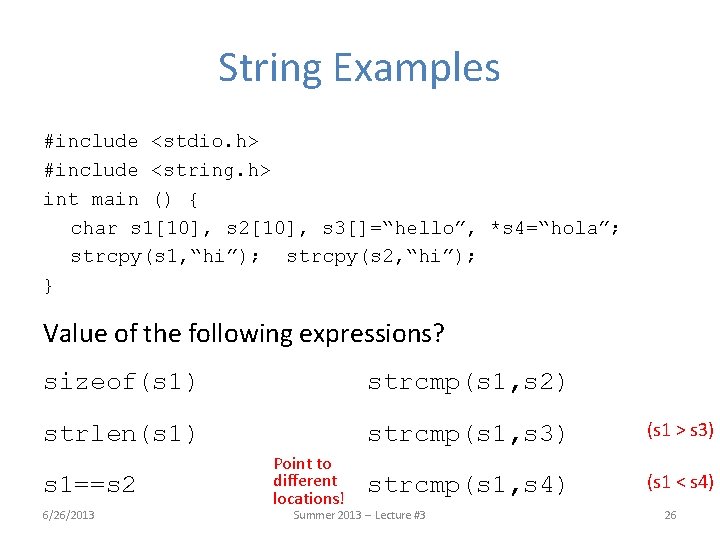 String Examples #include <stdio. h> #include <string. h> int main () { char s String Examples #include <stdio. h> #include <string. h> int main () { char s