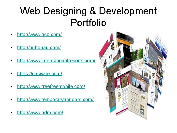 Web Designing & Development Portfolio • http: //www. aso. com/ • http: //nubonau. com/