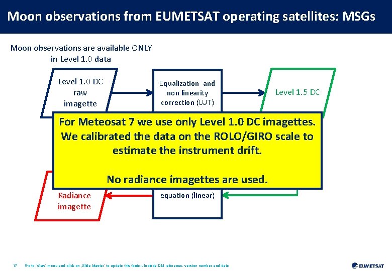 Moon observations from EUMETSAT operating satellites: MSGs Moon observations are available ONLY in Level