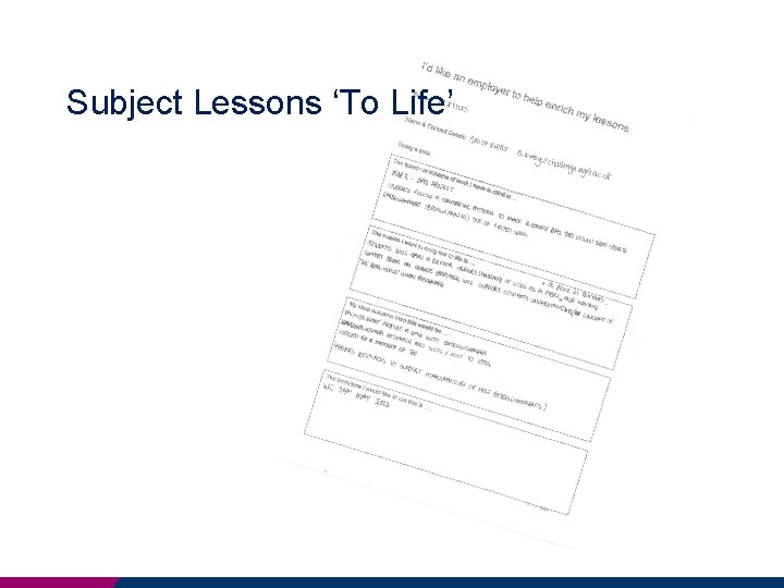 Subject Lessons ‘To Life’ 
