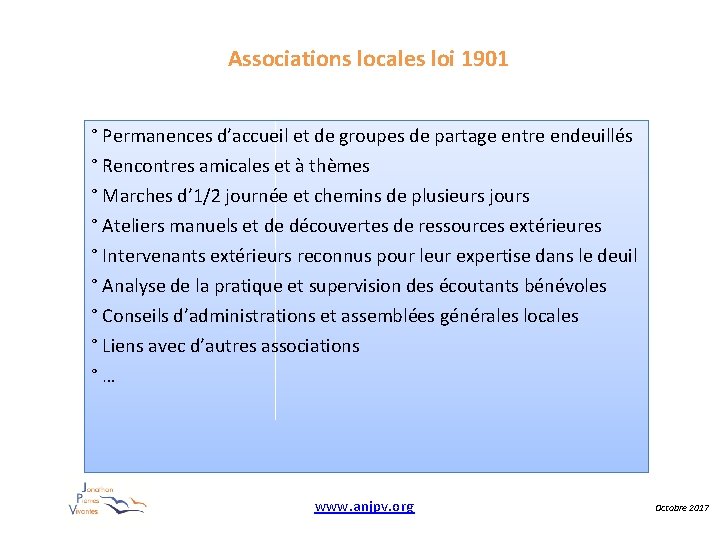 Associations locales loi 1901 ° Permanences d’accueil et de groupes de partage entre endeuillés