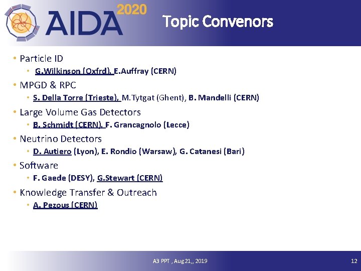 Topic Convenors • Particle ID • G. Wilkinson (Oxfrd), E. Auffray (CERN) • MPGD