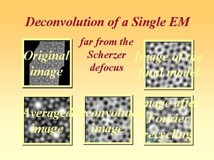 Deconvolution of a Single EM Original image far from the Scherzer Image defocus of