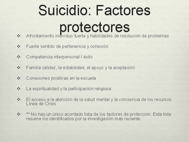 Suicidio: Factores protectores v Afrontamiento individuo fuerte y habilidades de resolución de problemas v